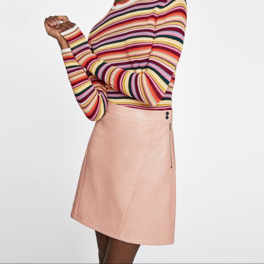 Zara Nude Beige Faux Leather Mini Skirt
